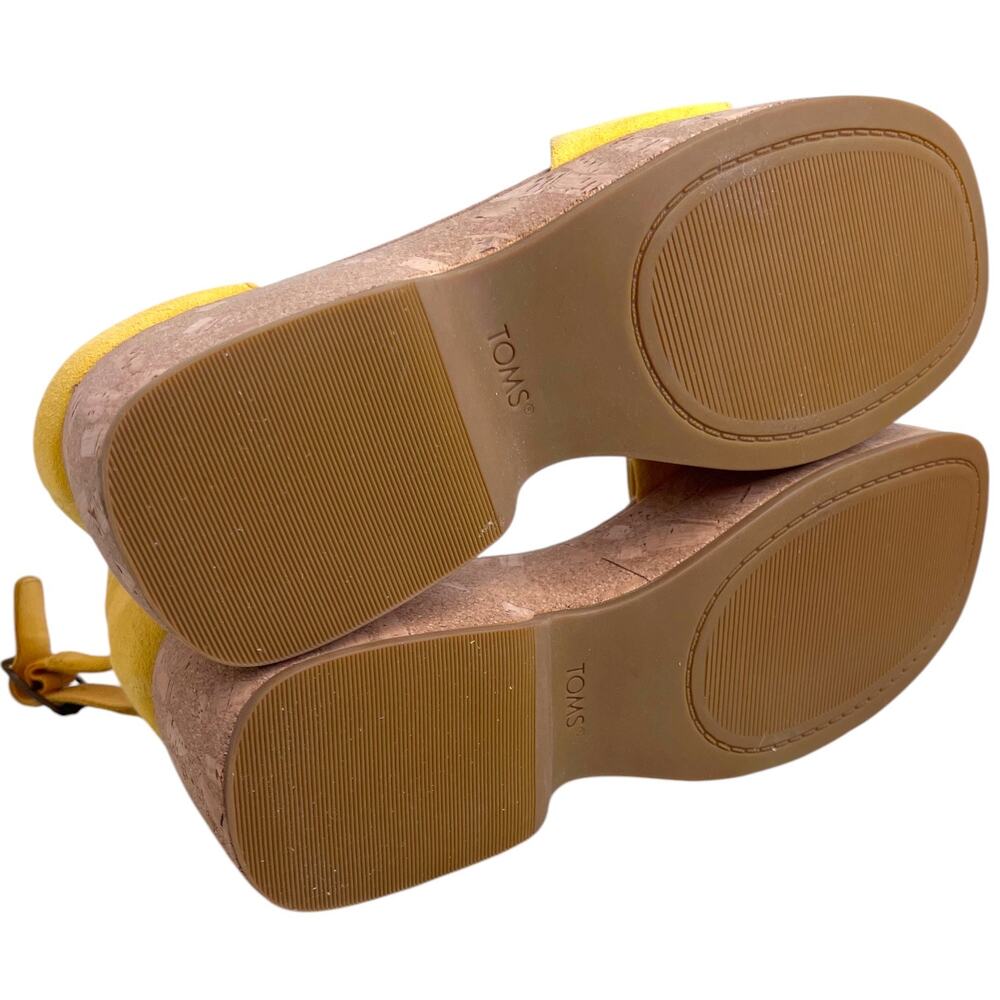TOMS Laila Cork Platform Sandal in Yellow Suede Ankle Strap 3" Heel Womens Sz. 9 - Picture 15 of 16